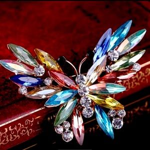 Multicolor Crystal Butterfly Brooch